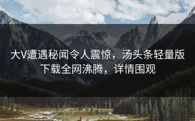 大V遭遇秘闻令人震惊，汤头条轻量版下载全网沸腾，详情围观