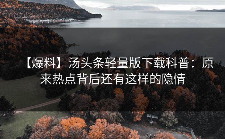 【爆料】汤头条轻量版下载科普：原来热点背后还有这样的隐情